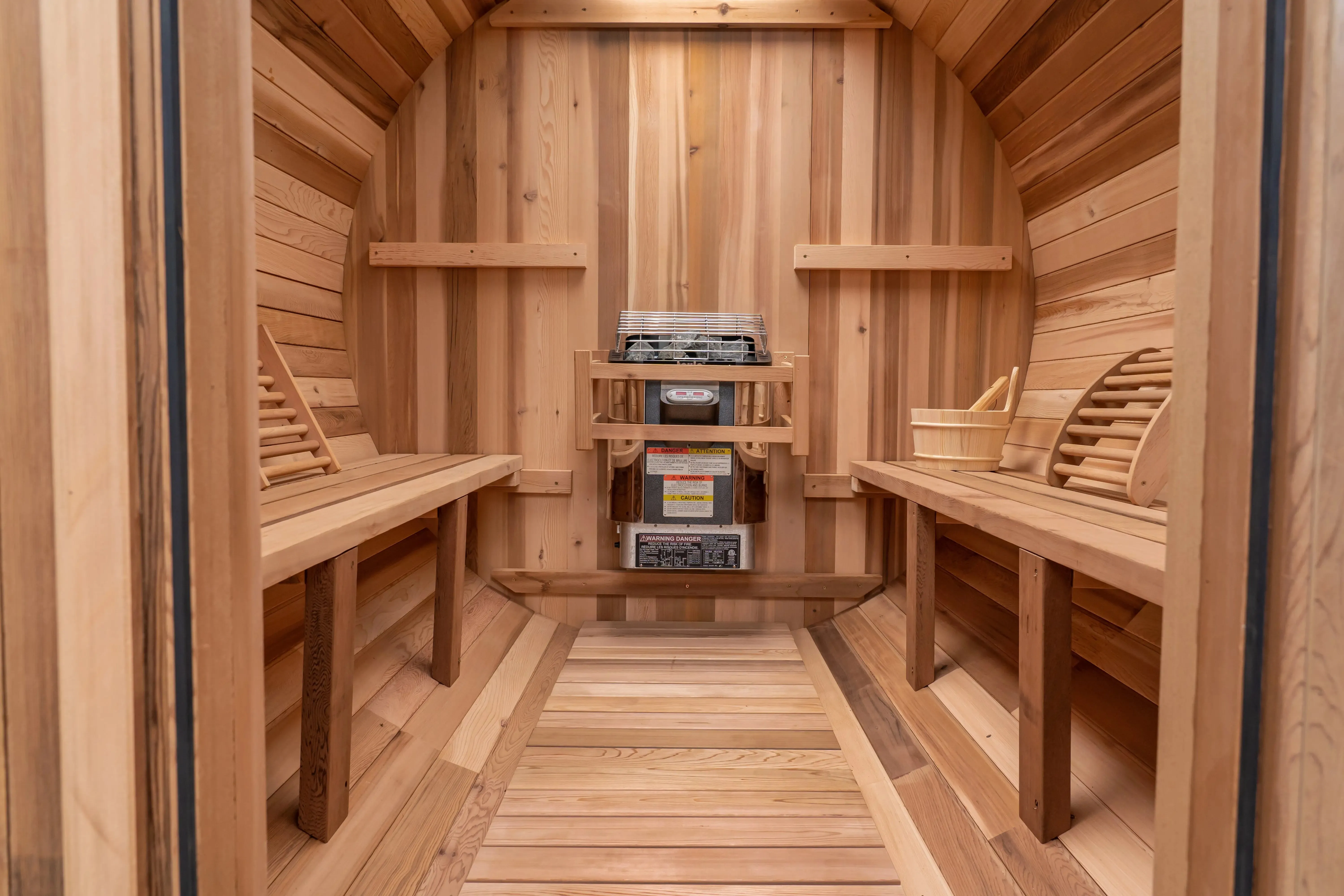 10 FT Red Cedar Barrel Sauna with Porch - 6-8 Person