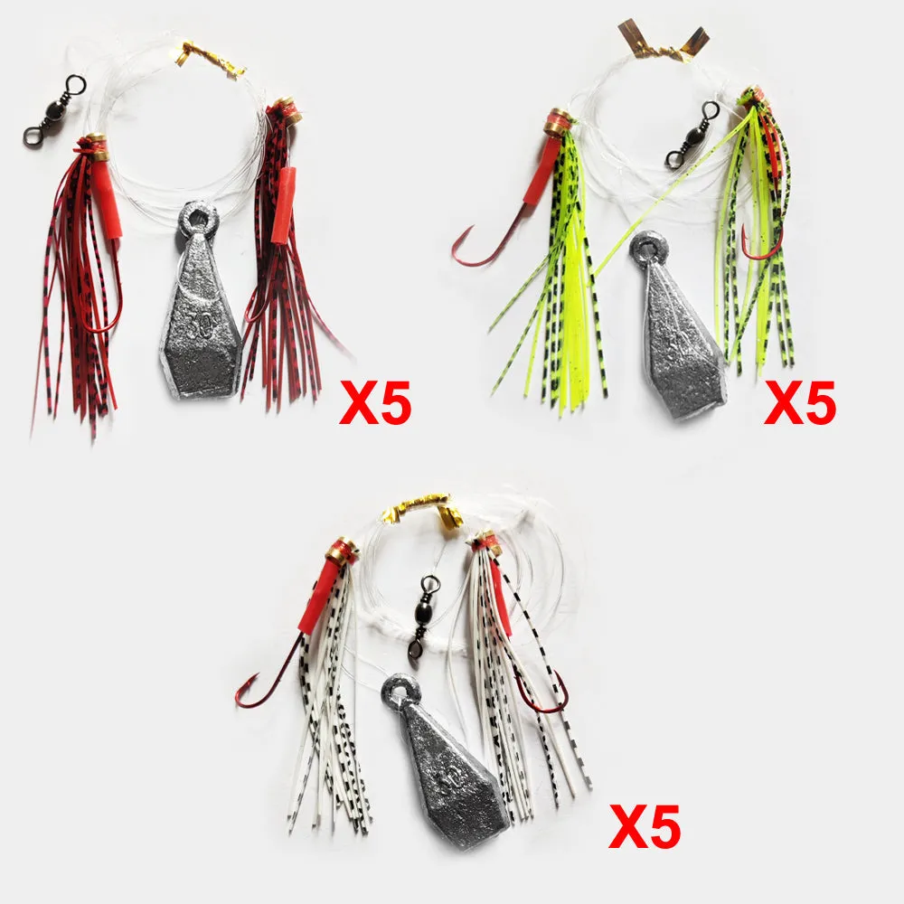 15X Custom Designed Tangle Free Skirt Flasher Whiting Rigs Hook In Size 4#, 6#