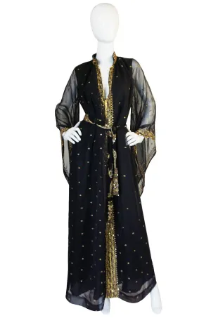 1960s Silk Chiffon & Gold Thread and Sequin Caftan