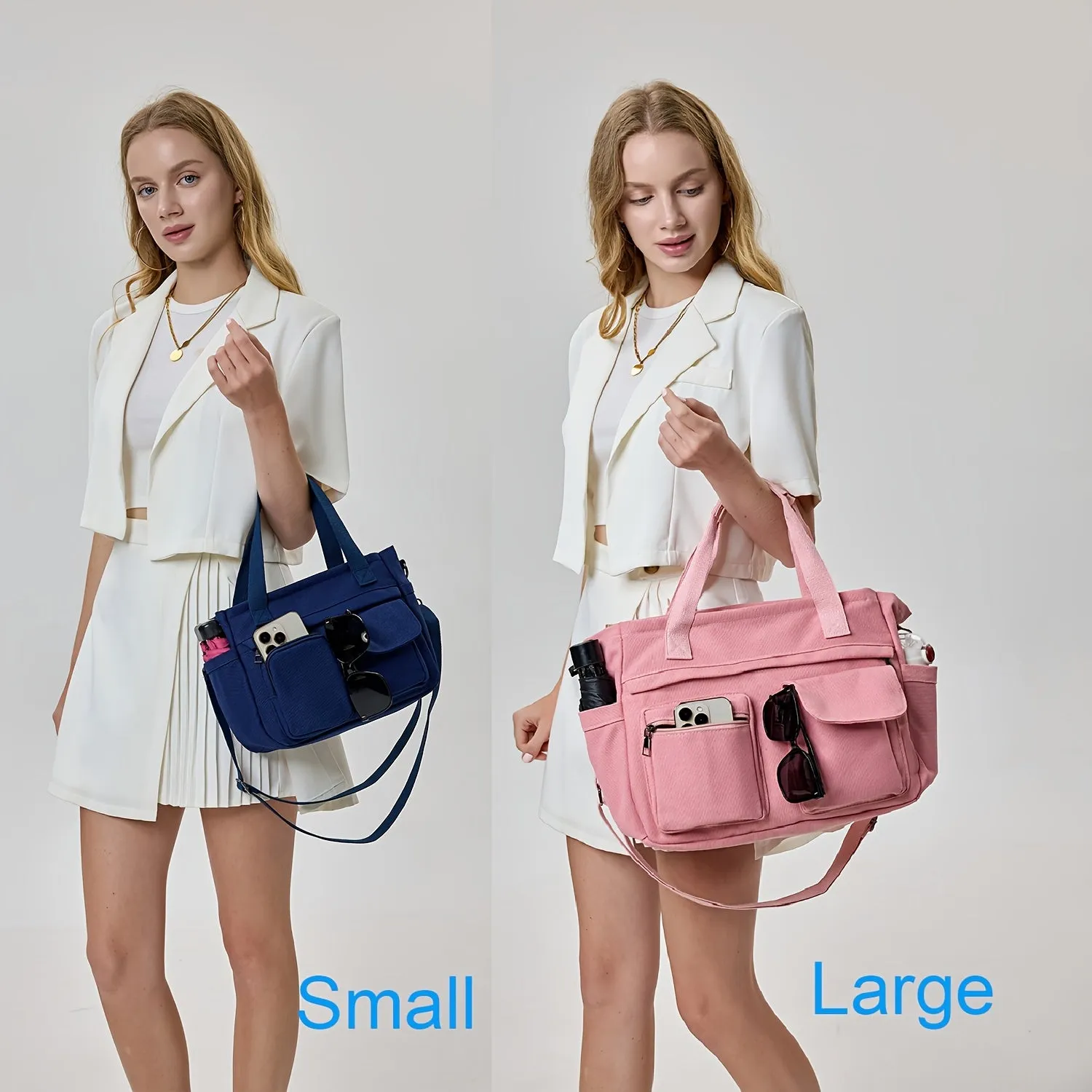 2-Piece Canvas Tote & Crossbody Hobo Messenger Bag Set – With Cosmetics Bag