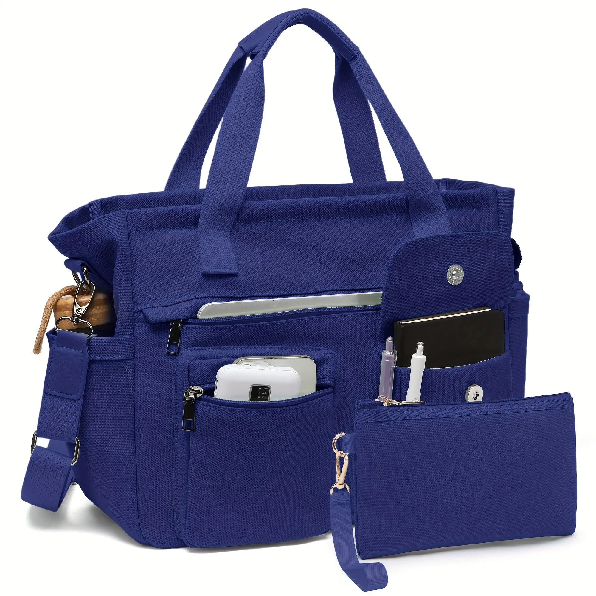 2-Piece Canvas Tote & Crossbody Hobo Messenger Bag Set – With Cosmetics Bag