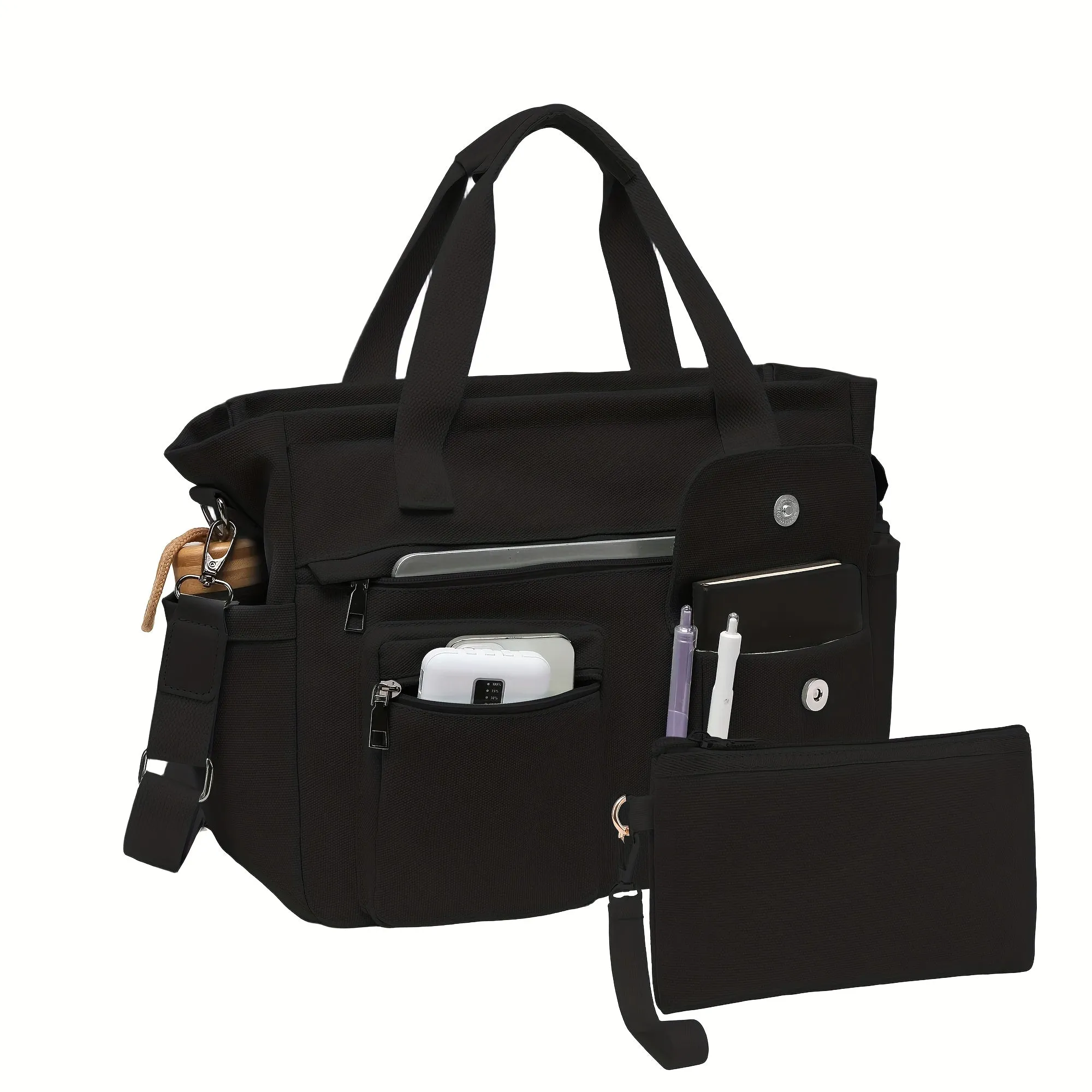 2-Piece Canvas Tote & Crossbody Hobo Messenger Bag Set – With Cosmetics Bag