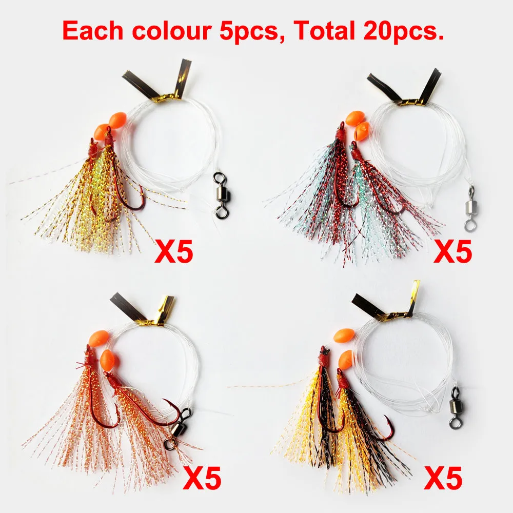 20 x Custom Designed Whiting Rigs 4 Colours With Long Shank Baitholder Hook.s Size #4 Fishing Tackle