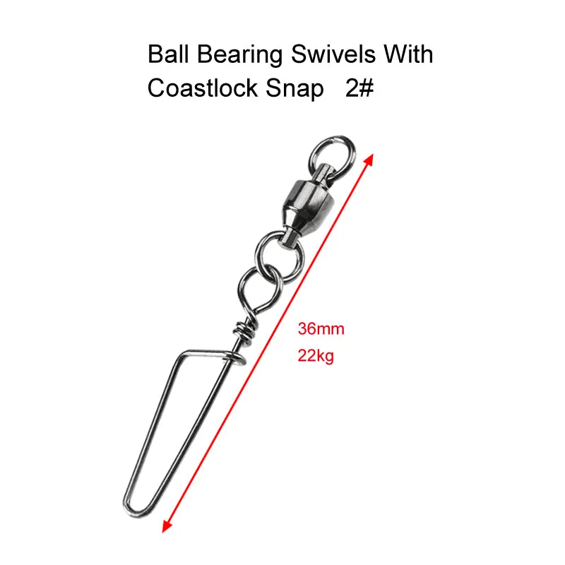 20 X Size 2# Ball Bearing Swivels with Coast Lock Snap Fishing Tackle