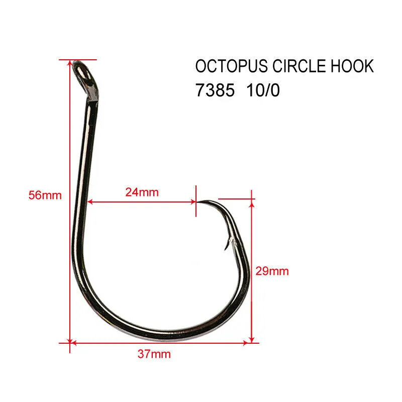 200pcs x 10/0 Chemically Sharpened Octopus Circle Hooks Fishing Tackle