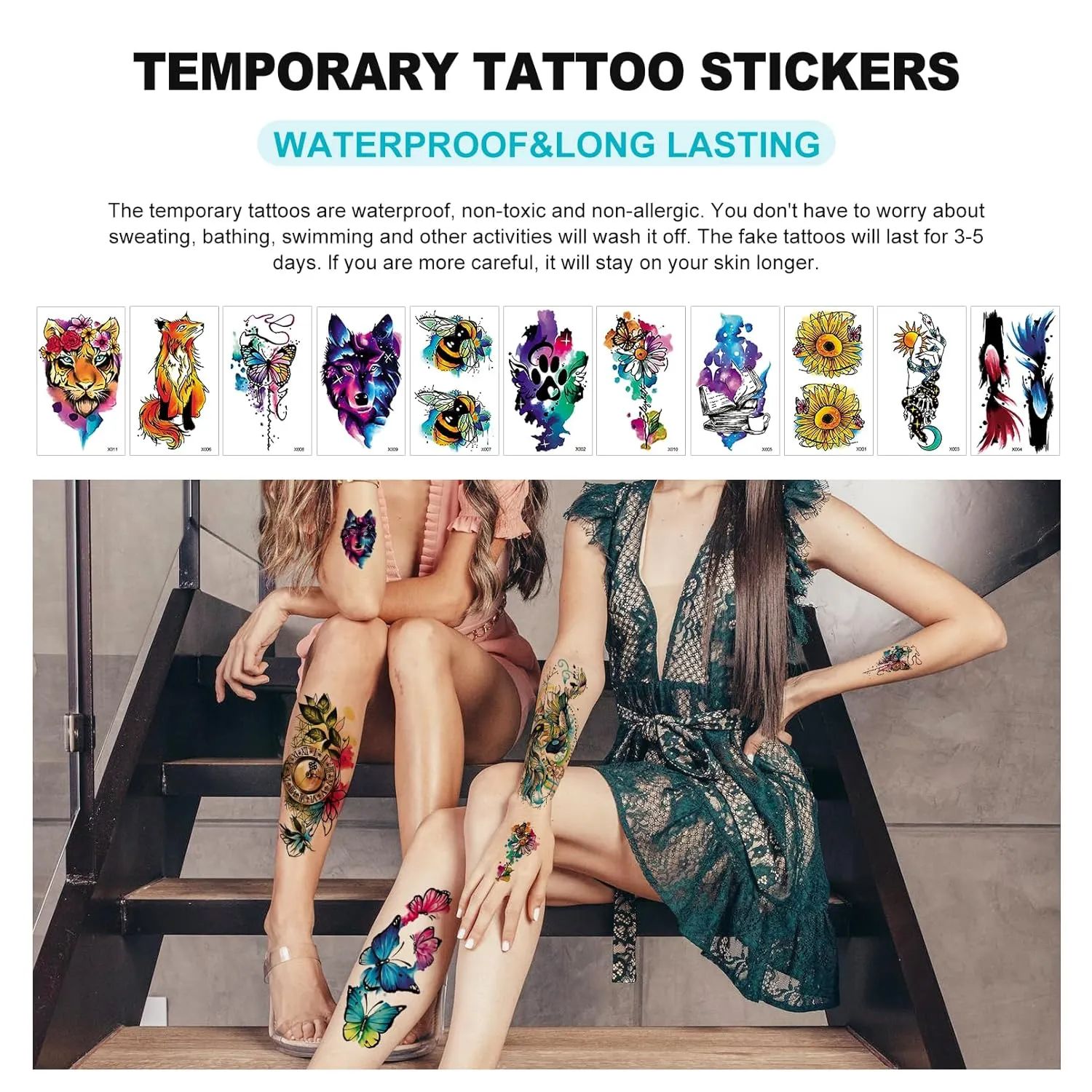 25 Sheets 3D Watercolor Temporary Tattoos