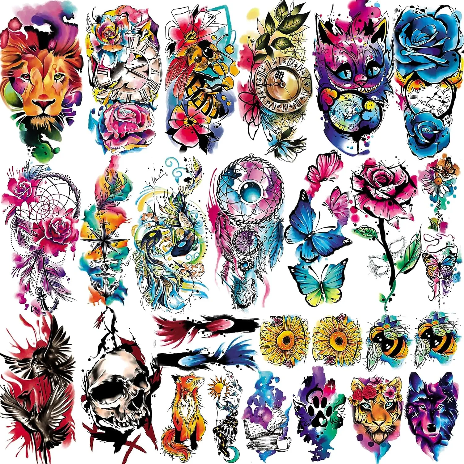 25 Sheets 3D Watercolor Temporary Tattoos