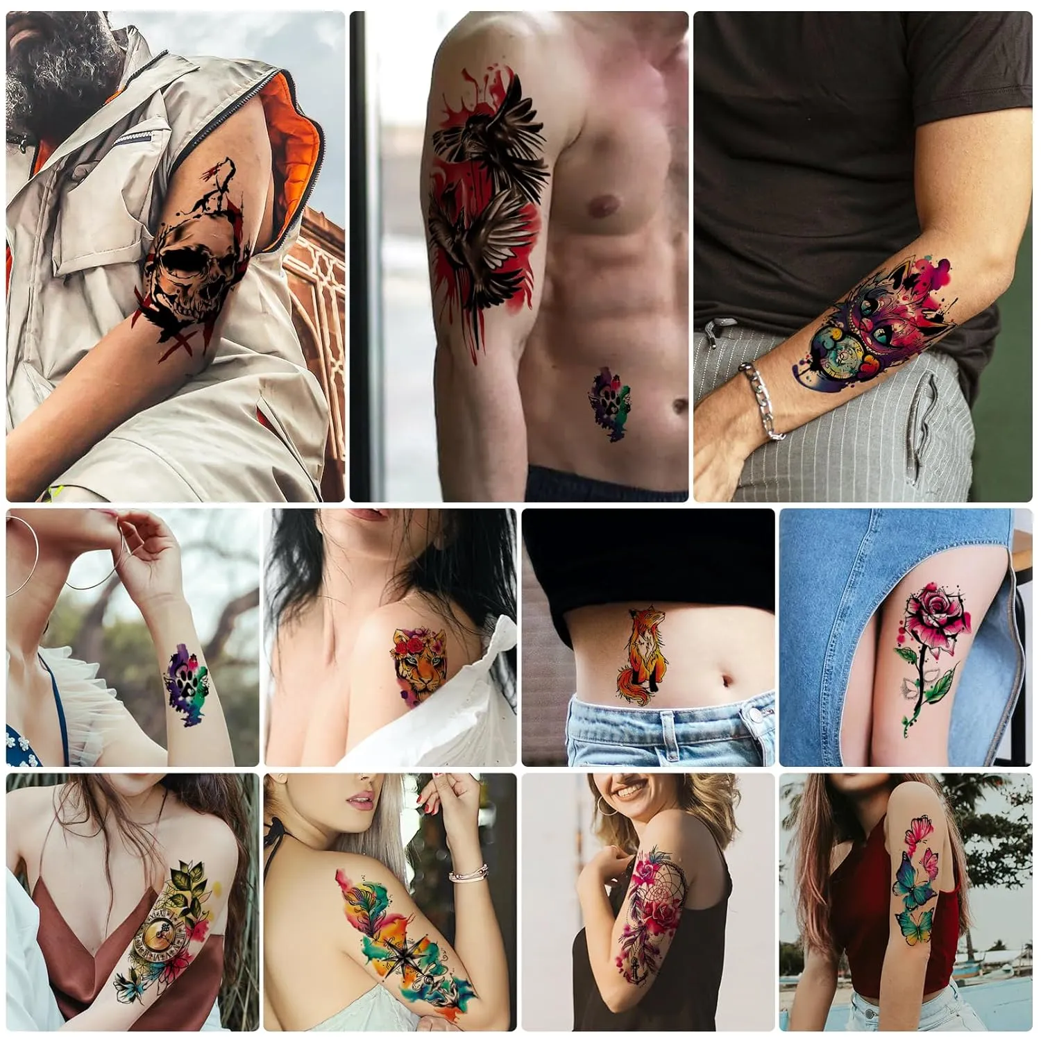 25 Sheets 3D Watercolor Temporary Tattoos