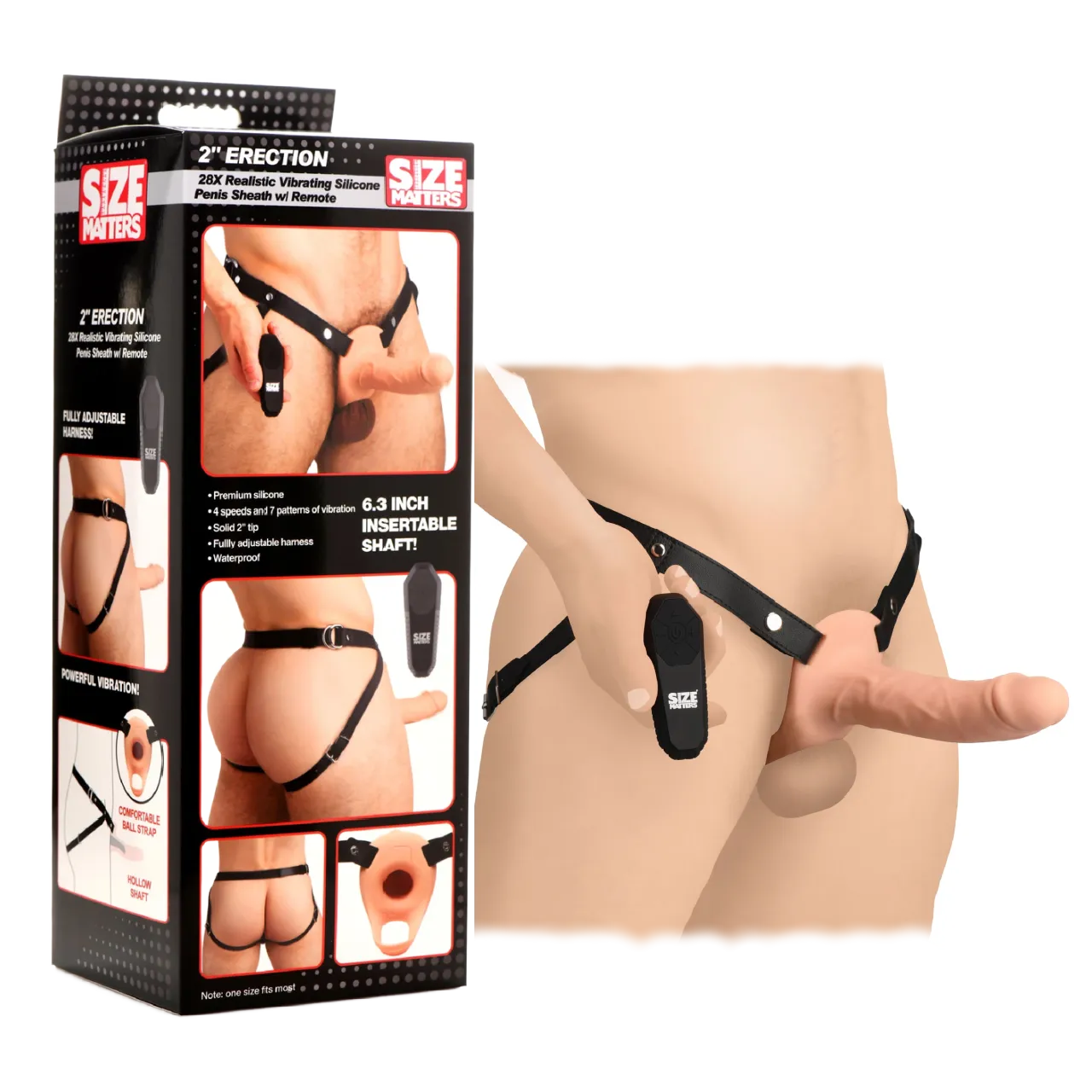 2" Erection 28X Realistic Vibrating Silicone Penis Sheath W/ Remote - Light