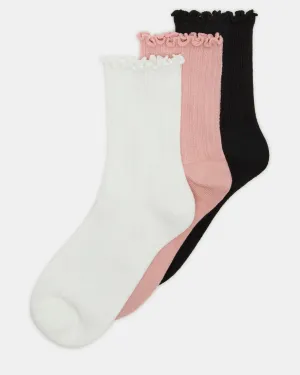 3 PACK LETTUCE EDGE RIBBED SOCKS MULTI