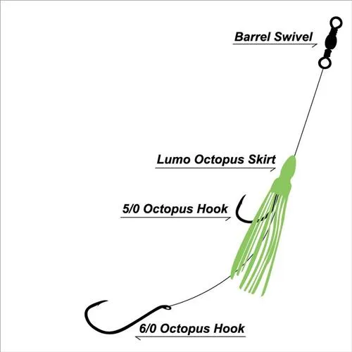 3 X Masterpro Reef & Snapper Running Lumo Fishing Skirt Rigs Double Octopus Hooks