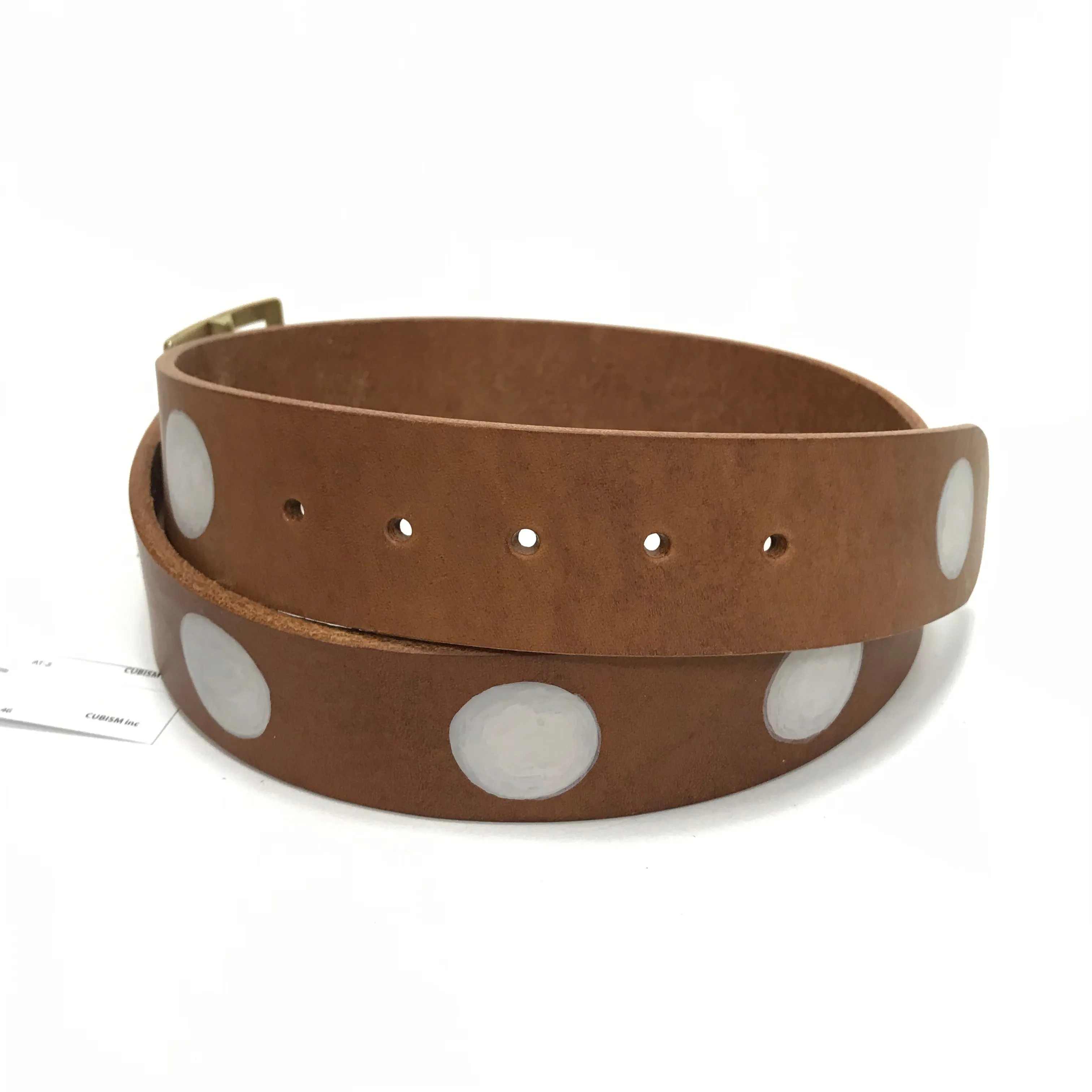 [34] DS! Visvim 19SS Plain Belt 45mm Dots Leather Brown Pattern