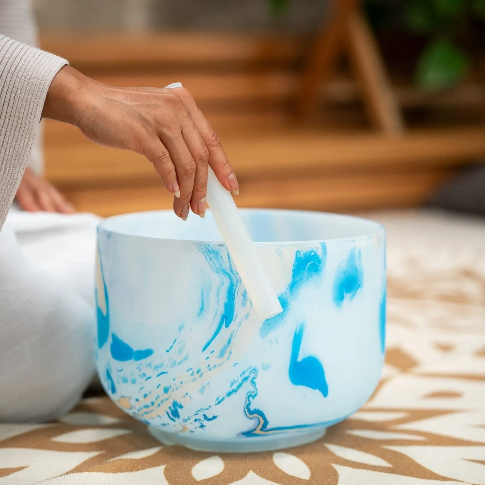 432 Hz 10" Blue Marble Crystal Singing Bowl, Note G4 Throat Chakra