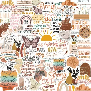 50PCS Bible Stickers Inspirational Christian Stickers for Water Bottle Laptop Phone Vintage Bible Sticker Aesthetic Jesus Faith Christian Stickers Religious Christian Gifts