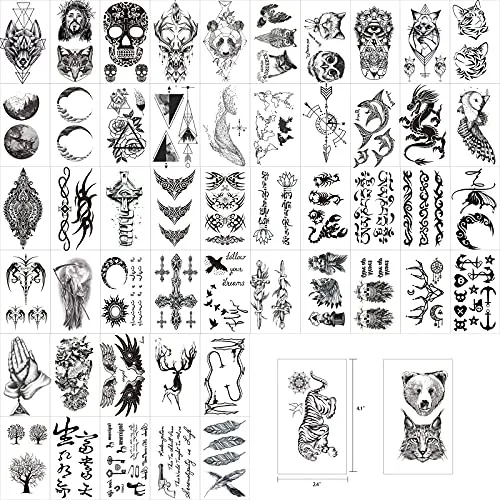 62 Sheets PREMIUM QUALITY Black Temporary Tattoos
