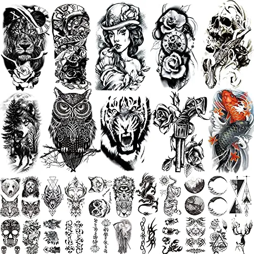 62 Sheets PREMIUM QUALITY Black Temporary Tattoos