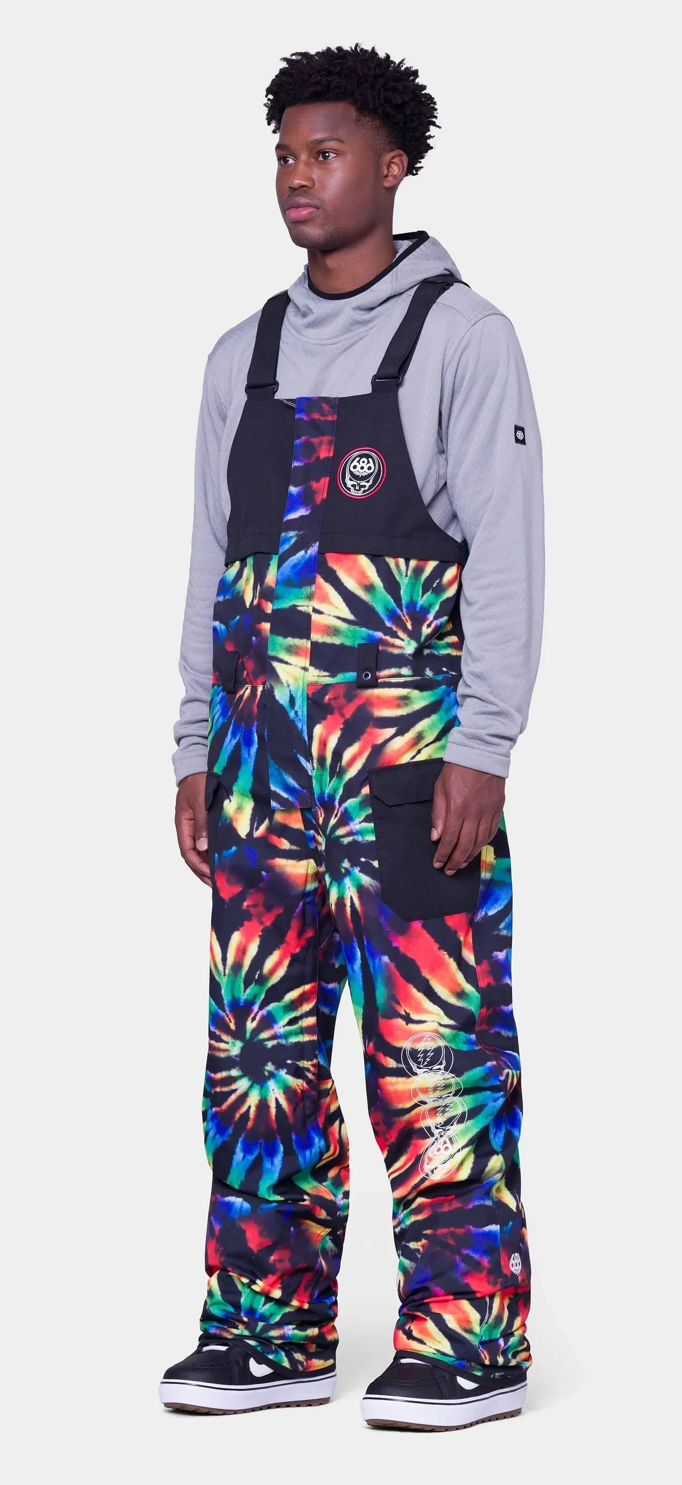 686 Frontier Bib Pants Mens Grateful Dead Black Tie Dye
