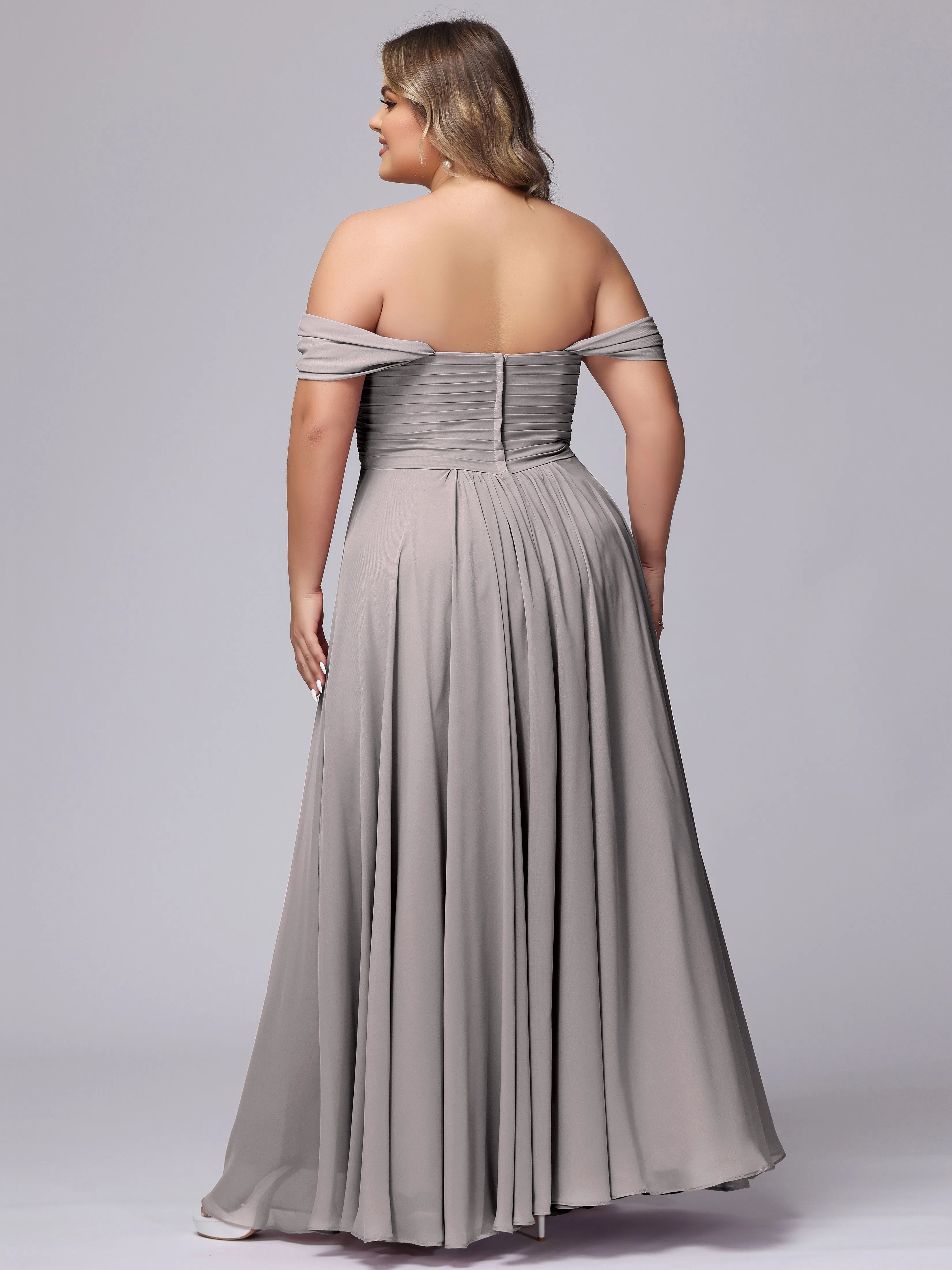 A-line Sweetheart Off-the-Shoulder Plus Size Chiffon Bridesmaid Dress
