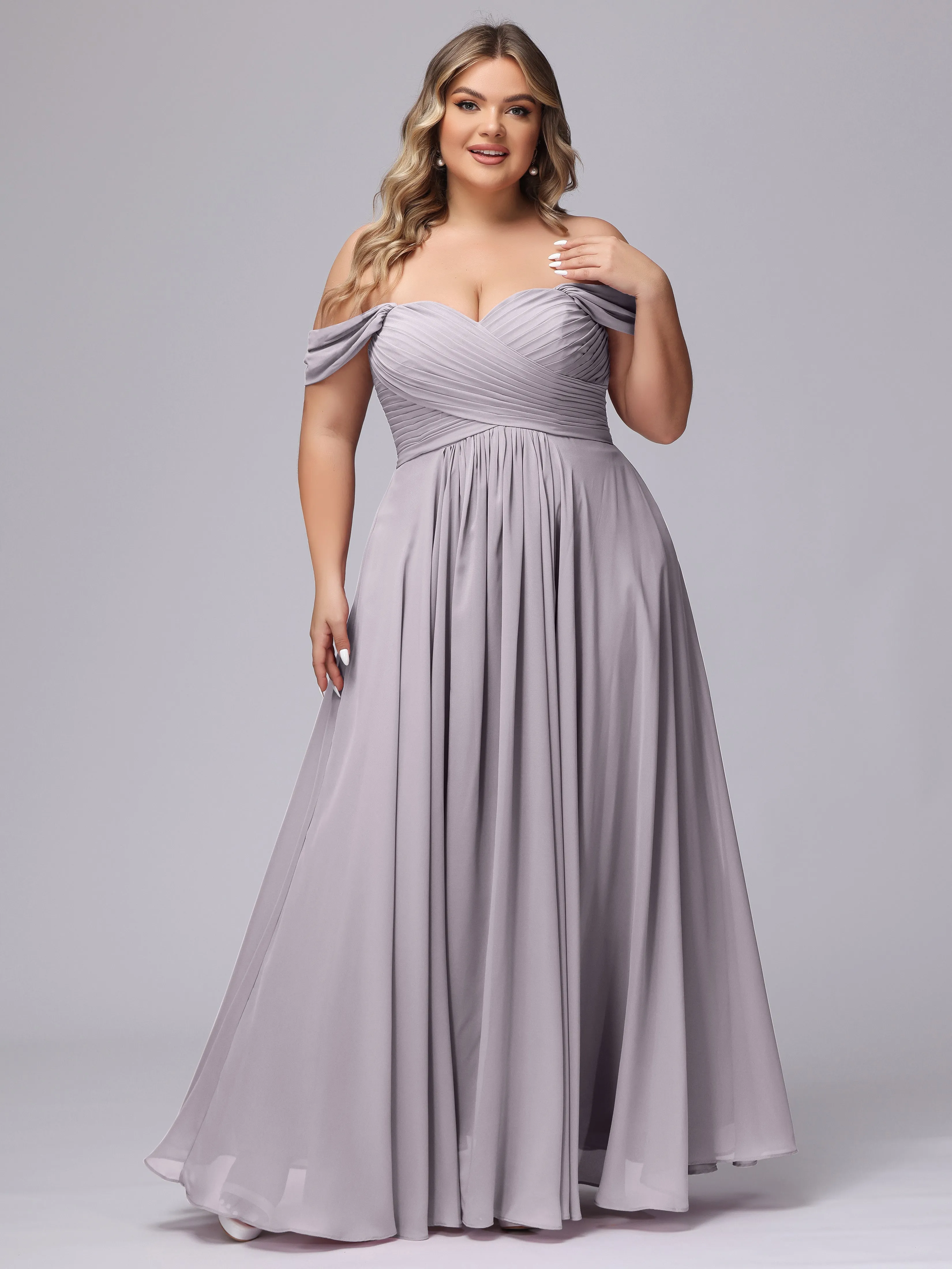 A-line Sweetheart Off-the-Shoulder Plus Size Chiffon Bridesmaid Dress