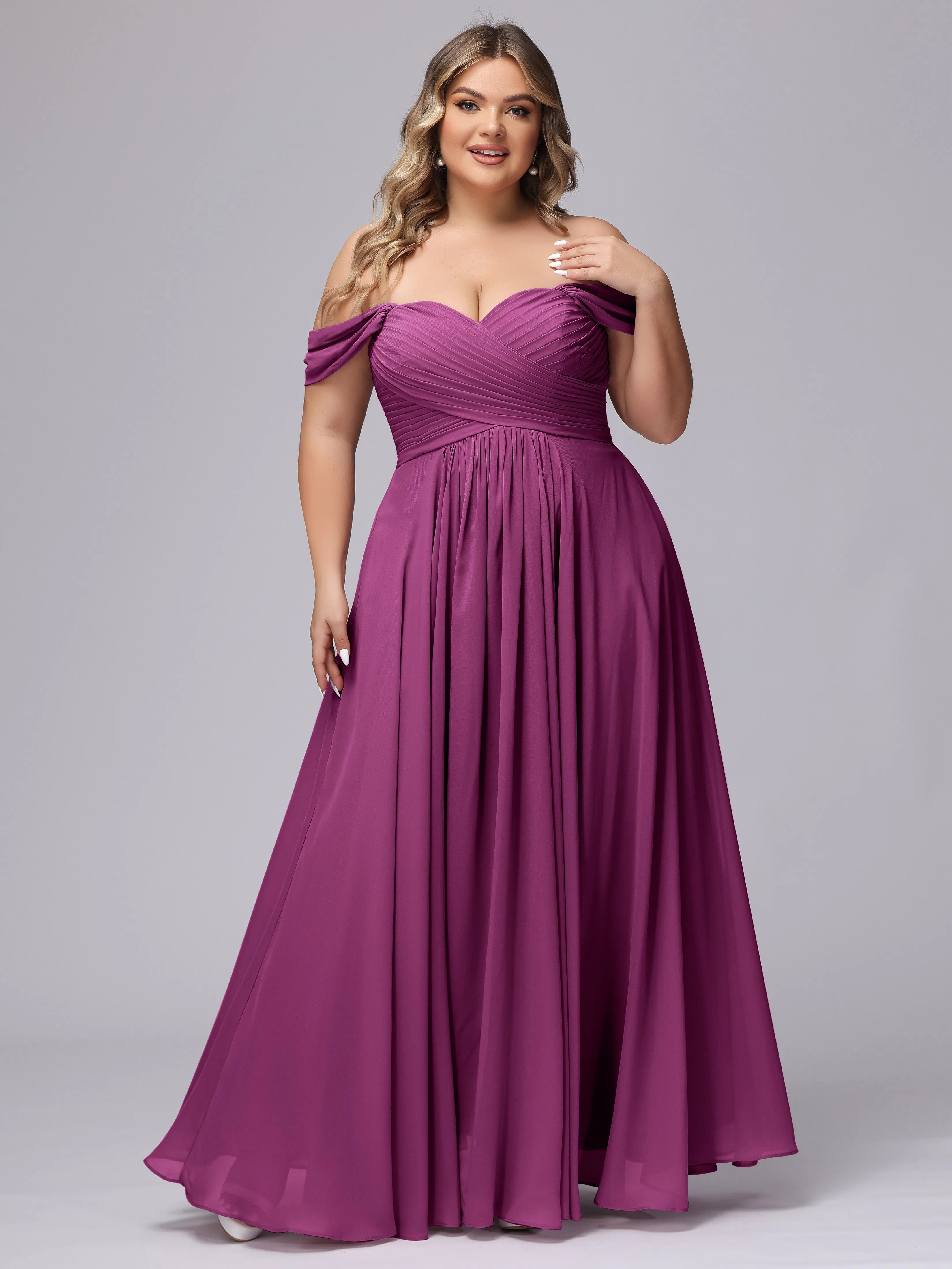 A-line Sweetheart Off-the-Shoulder Plus Size Chiffon Bridesmaid Dress