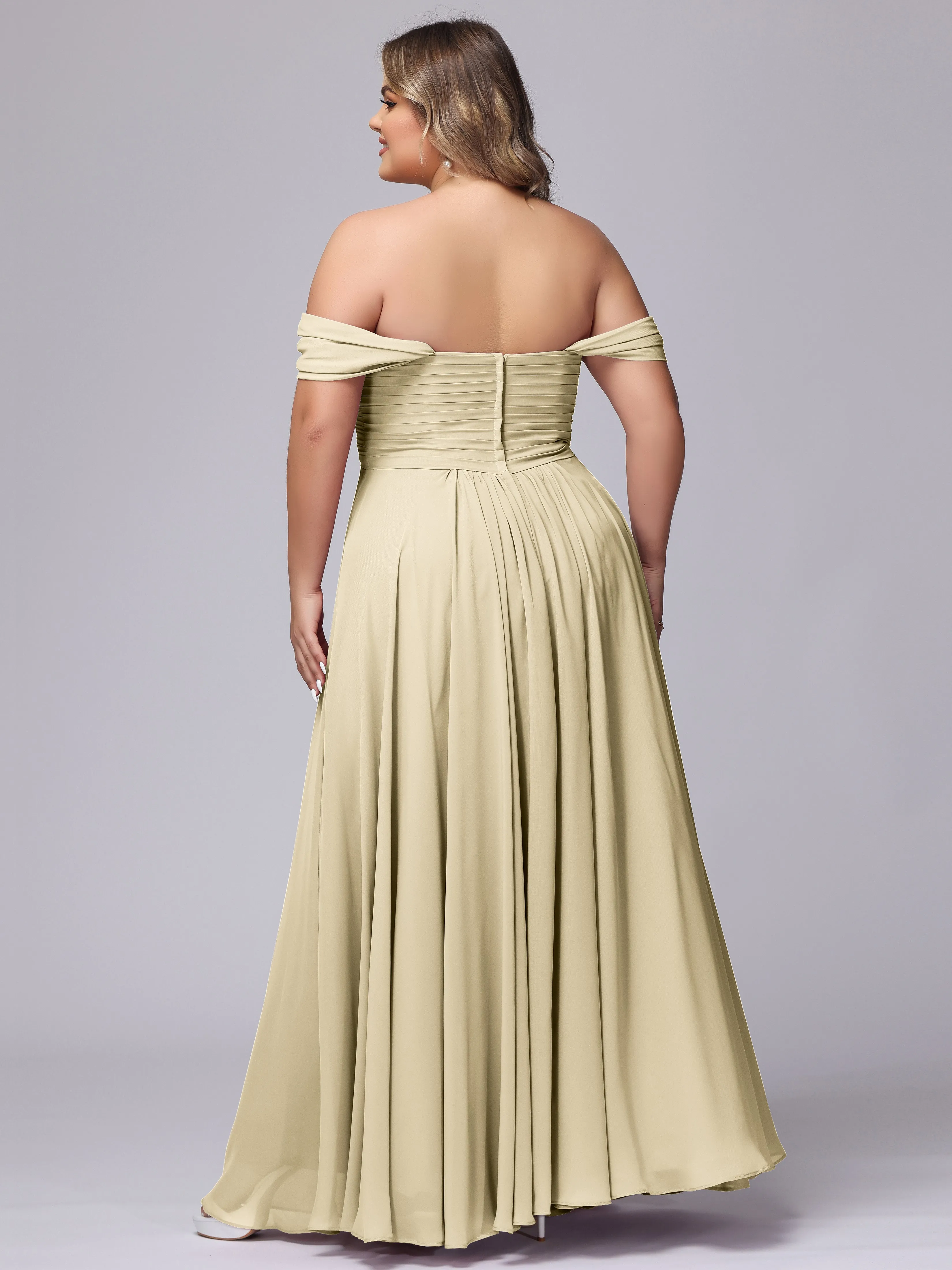 A-line Sweetheart Off-the-Shoulder Plus Size Chiffon Bridesmaid Dress