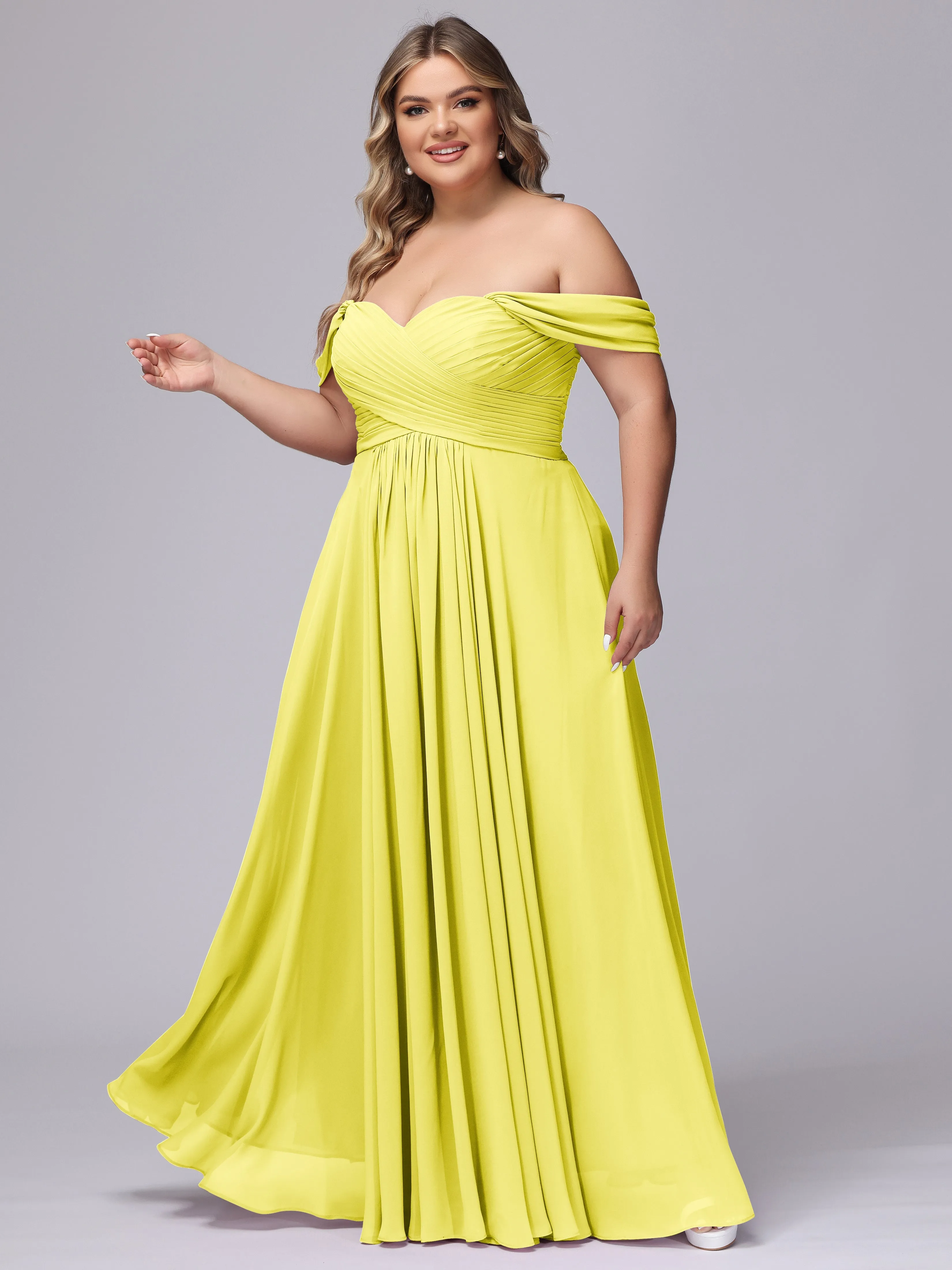 A-line Sweetheart Off-the-Shoulder Plus Size Chiffon Bridesmaid Dress