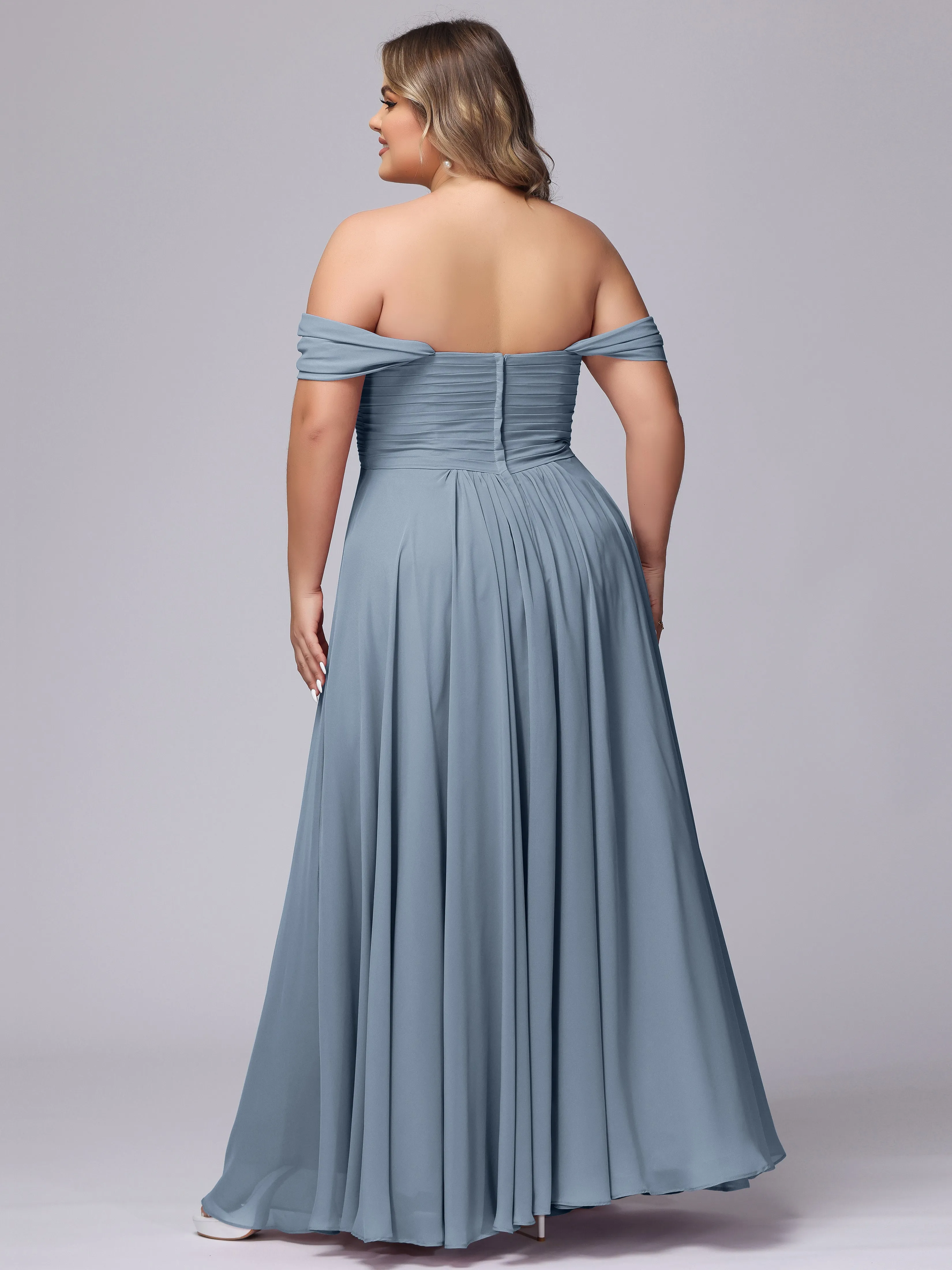 A-line Sweetheart Off-the-Shoulder Plus Size Chiffon Bridesmaid Dress