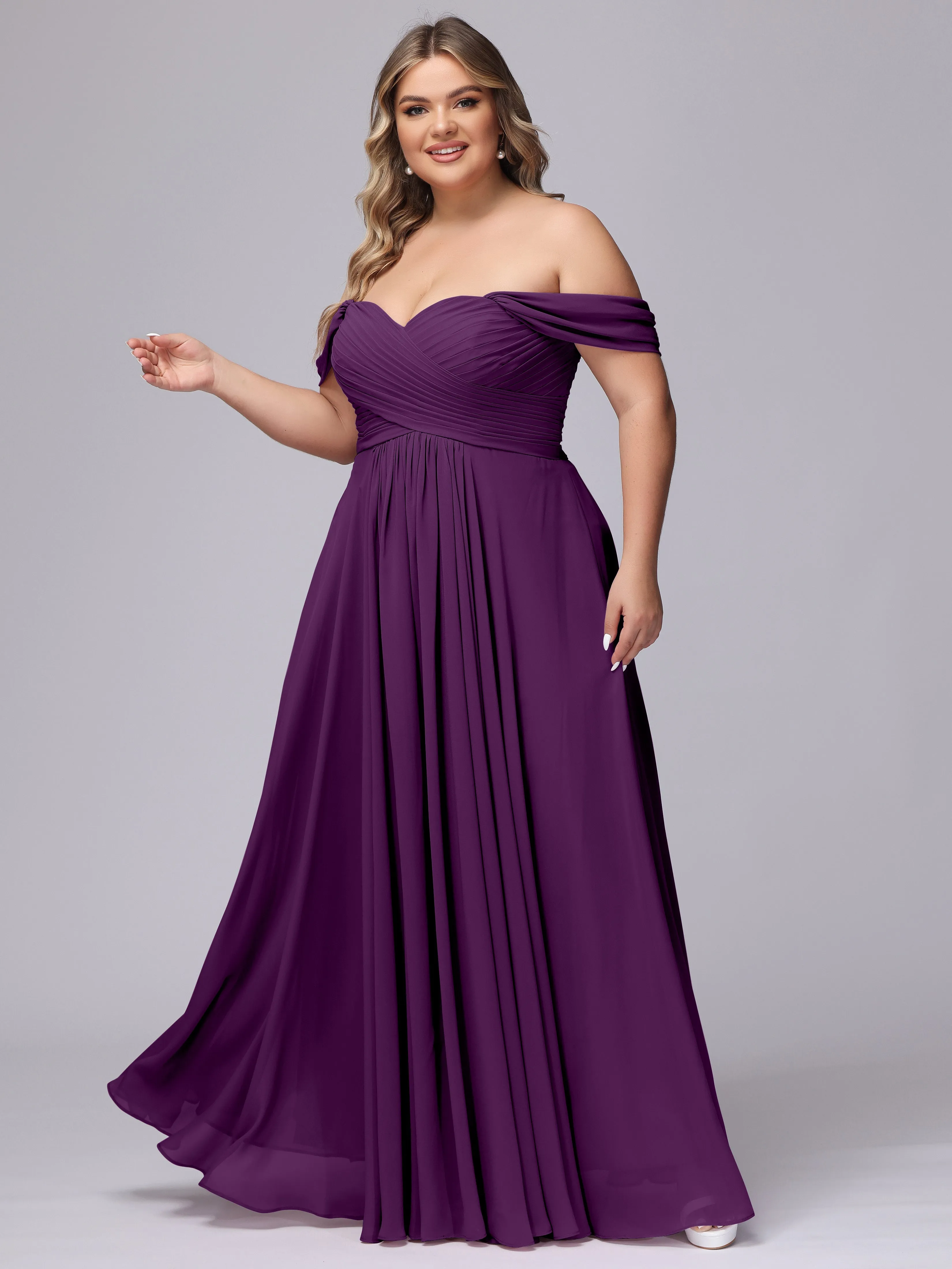 A-line Sweetheart Off-the-Shoulder Plus Size Chiffon Bridesmaid Dress