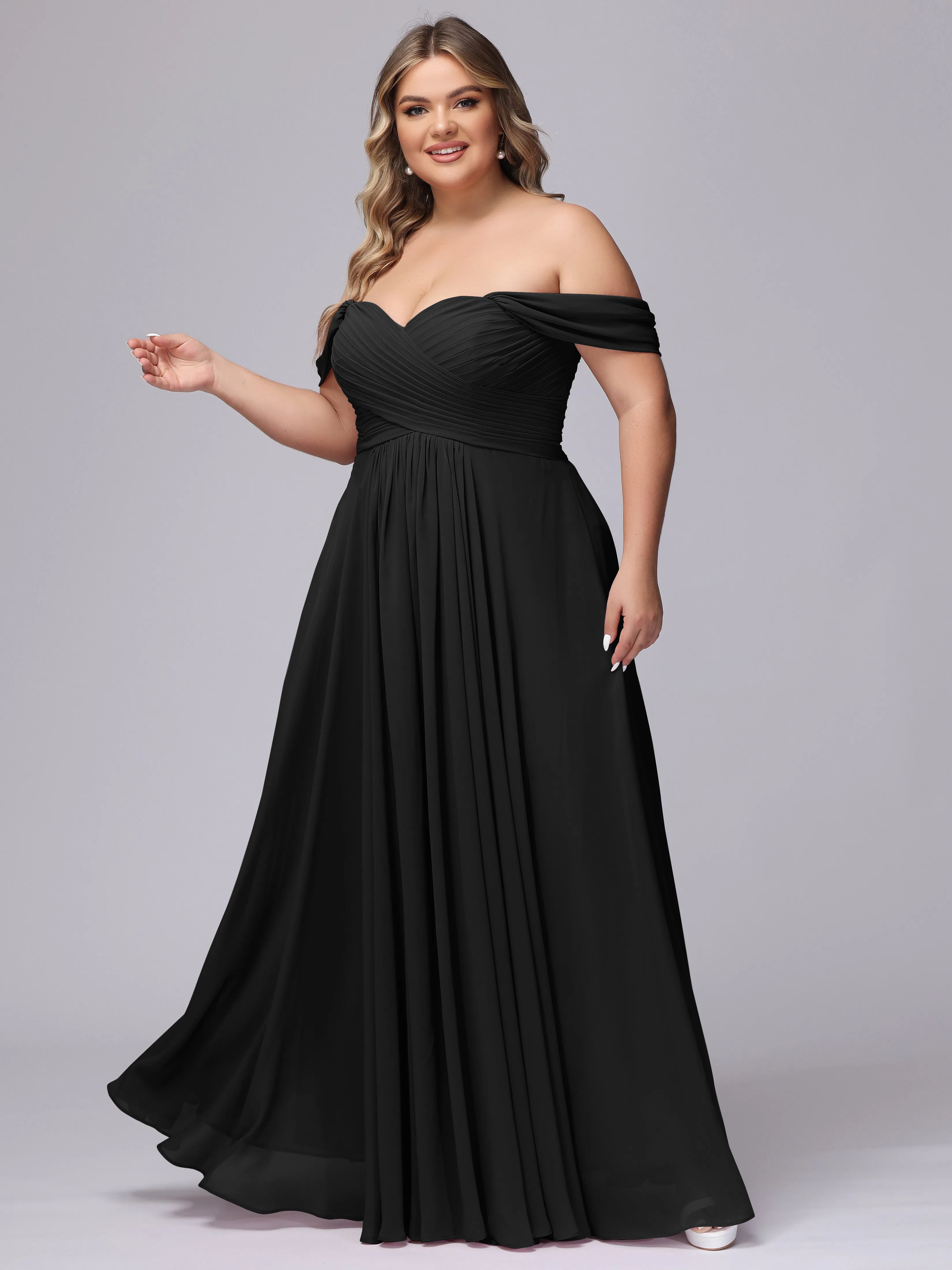 A-line Sweetheart Off-the-Shoulder Plus Size Chiffon Bridesmaid Dress