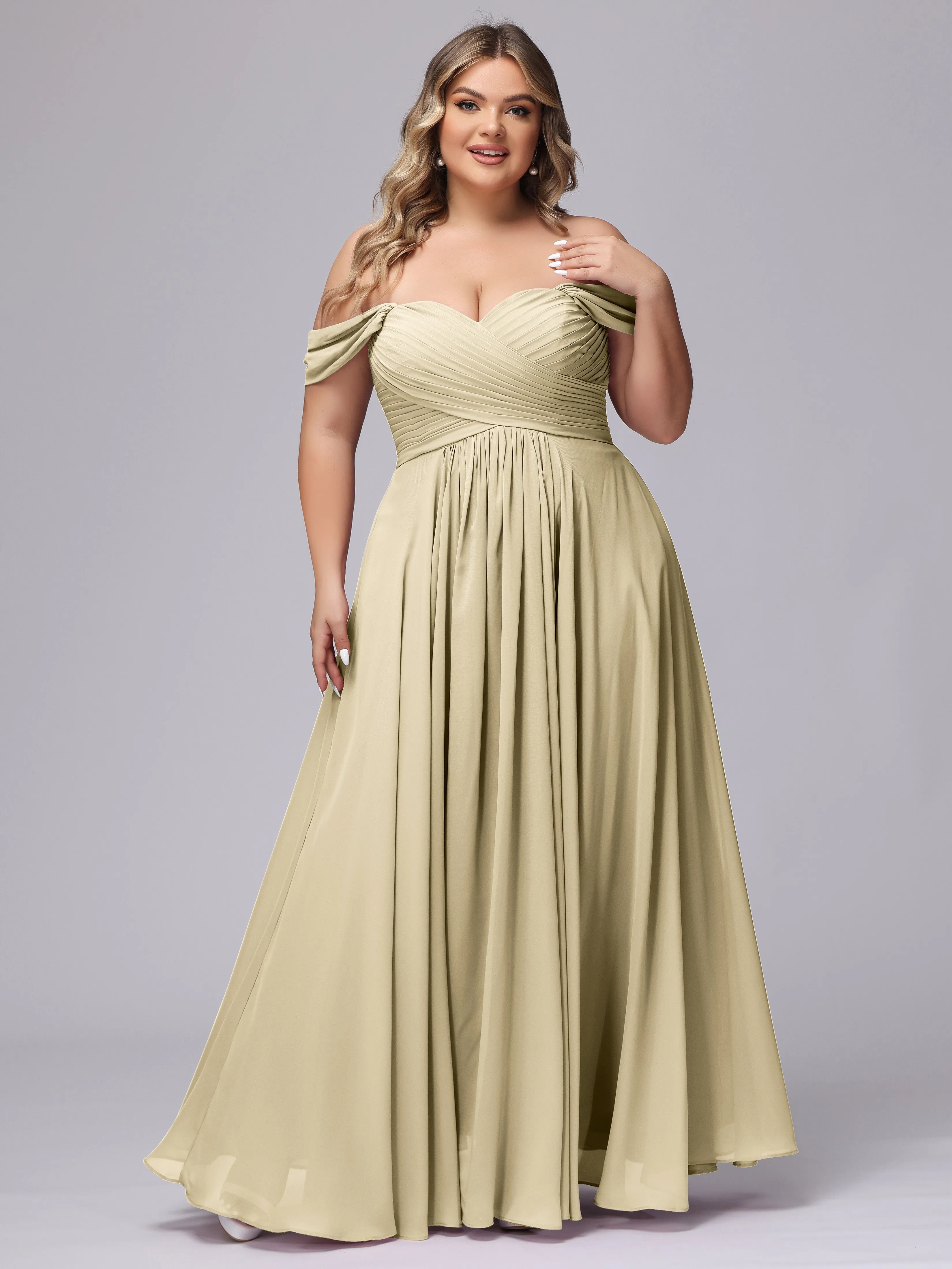 A-line Sweetheart Off-the-Shoulder Plus Size Chiffon Bridesmaid Dress