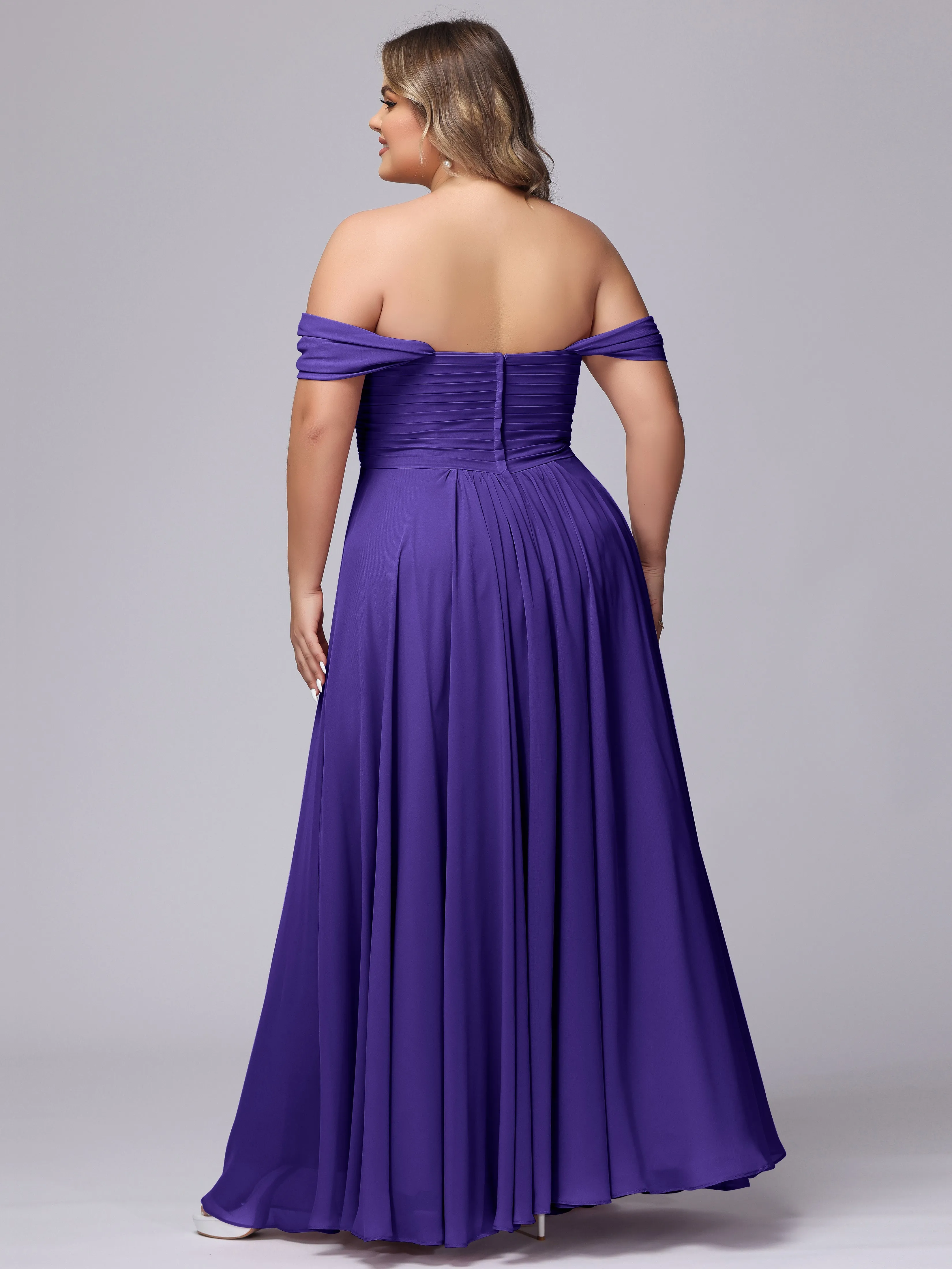 A-line Sweetheart Off-the-Shoulder Plus Size Chiffon Bridesmaid Dress