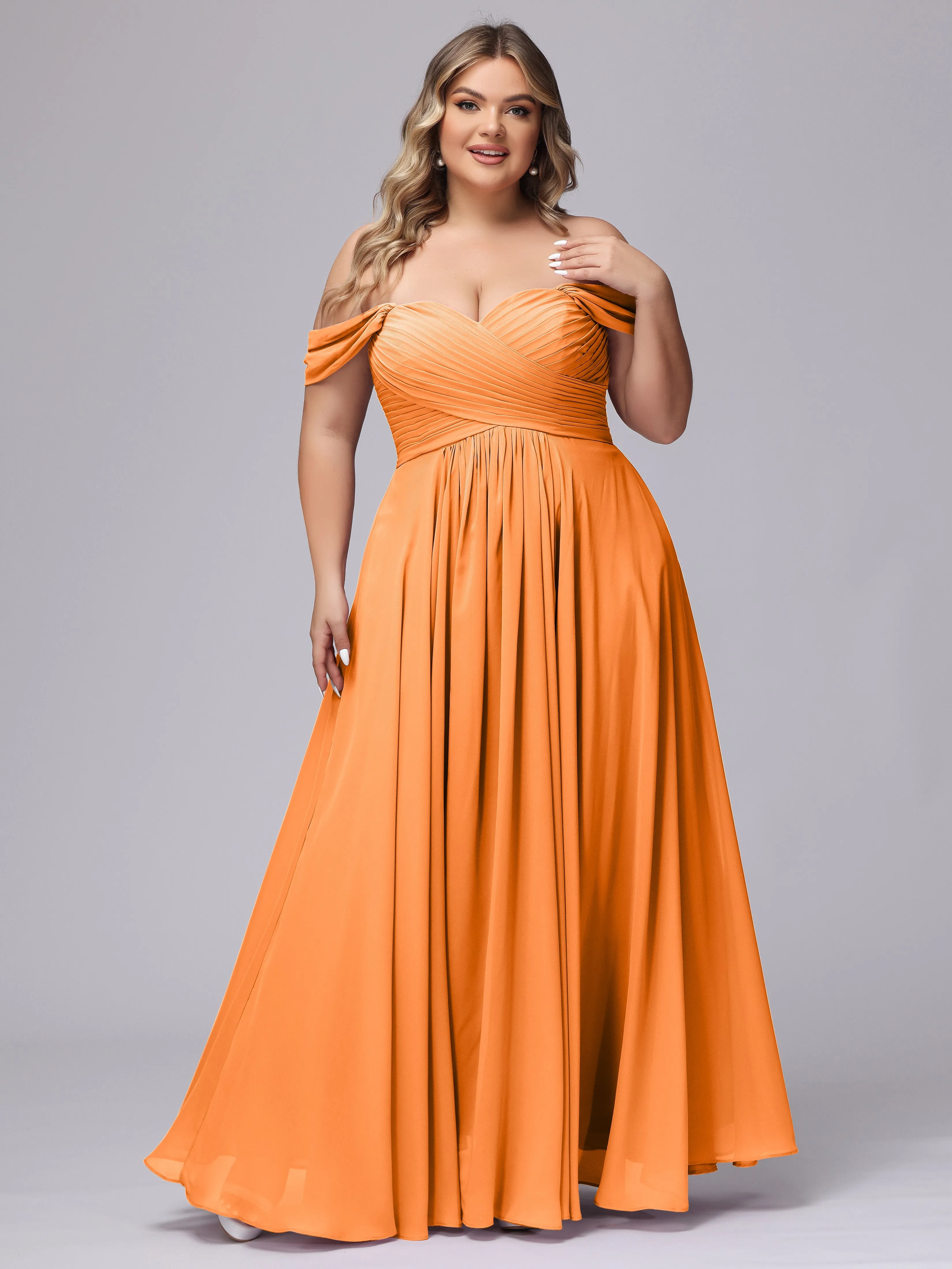 A-line Sweetheart Off-the-Shoulder Plus Size Chiffon Bridesmaid Dress
