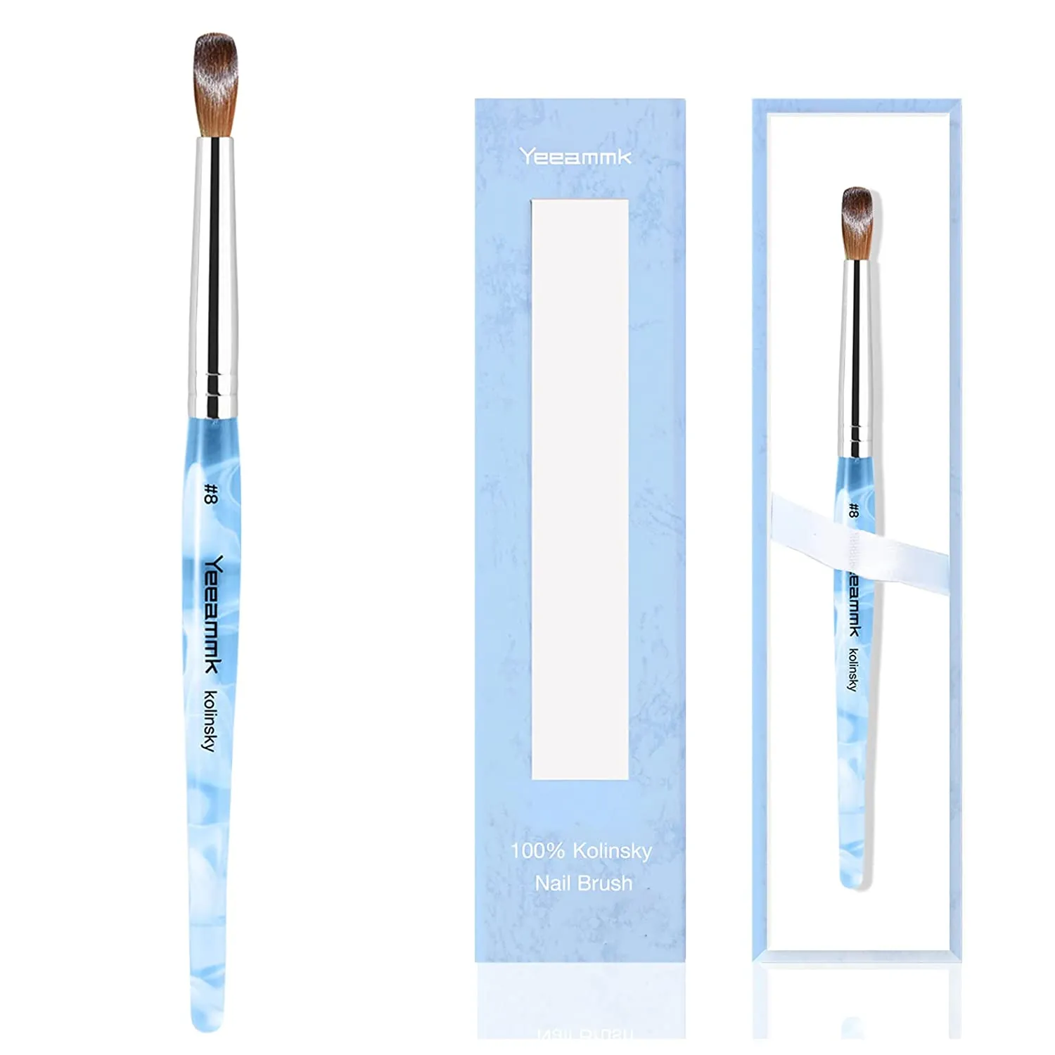 Acrylic Nail Brush 100% Pure Kolinsky Acrylic Nail Brush Size 14 Round Shaped Oval White Swirl Blue Handle Professional Manicure for DIY Home Salon (#14, White Swirl Blue)