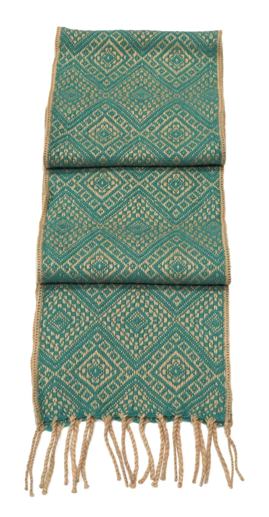 Alpaca Wool Blend Scarf Authentic Peruvian Natural Fiber Wool 60"L x 8"W. Camel & Teal. UNISEX.