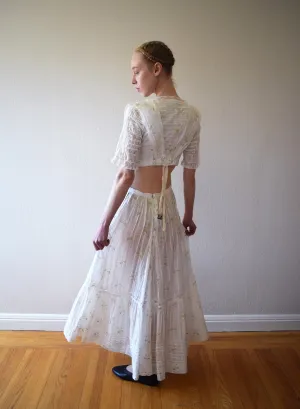 Antique Edwardian dress set . 1900s floral print dress . size xs to s/m