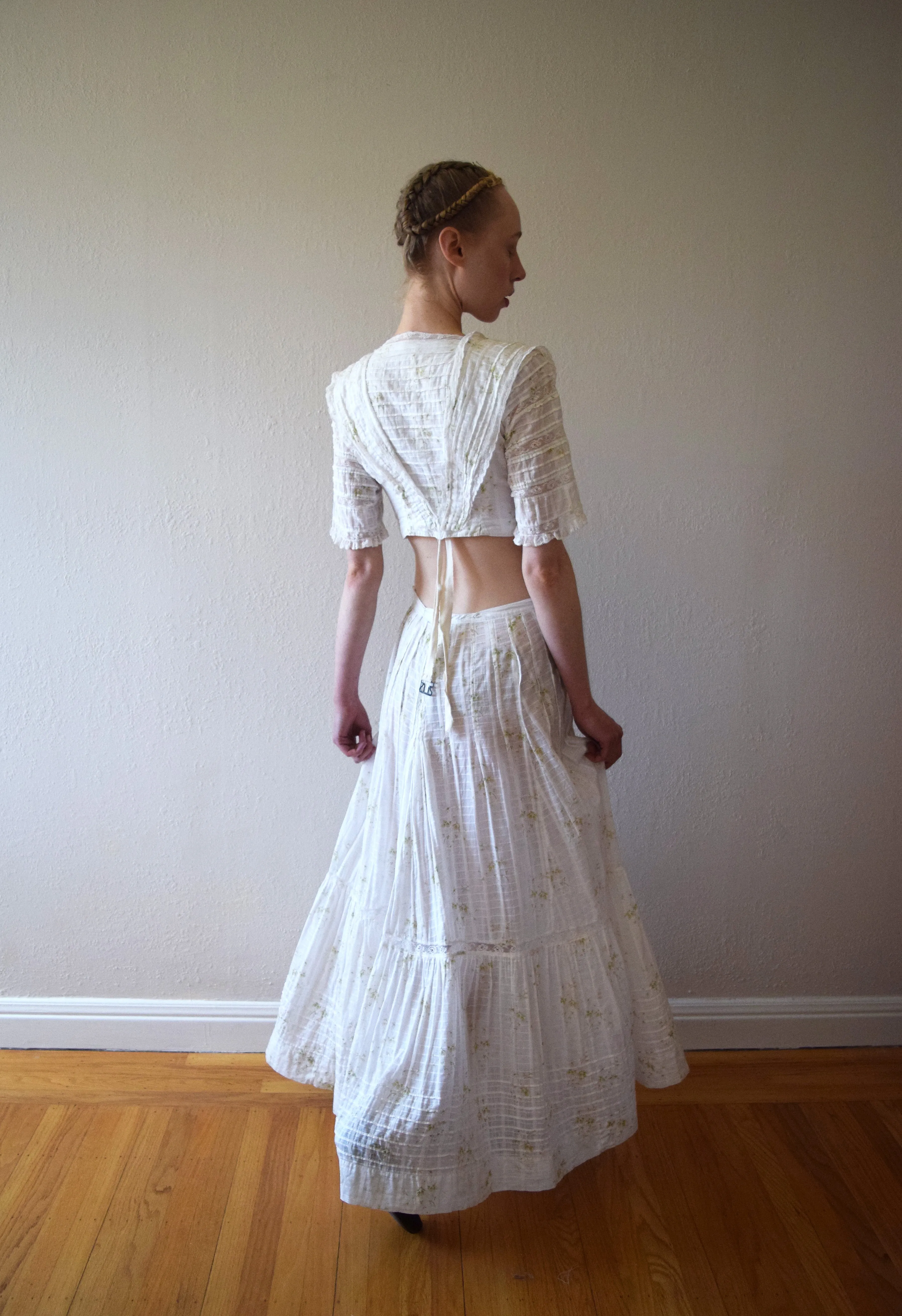 Antique Edwardian dress set . 1900s floral print dress . size xs to s/m