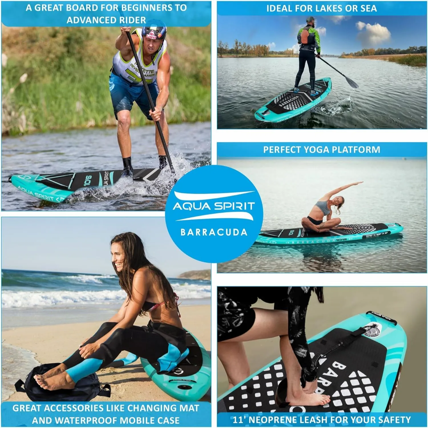 Aqua Spirit Barracuda iSUP Inflatable Stand Up Paddle Board 2024, 10'6x32”x6”, Complete Kayak Conversion Kit with Paddle, Backpack, Pump and more accessories, Adult Beginner/Expert, 2 Year Warranty