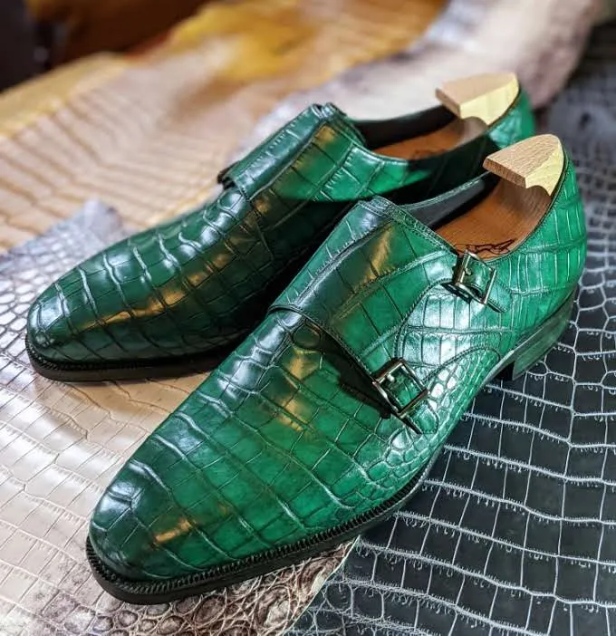 Ascot Double Monk - Green Crocodile