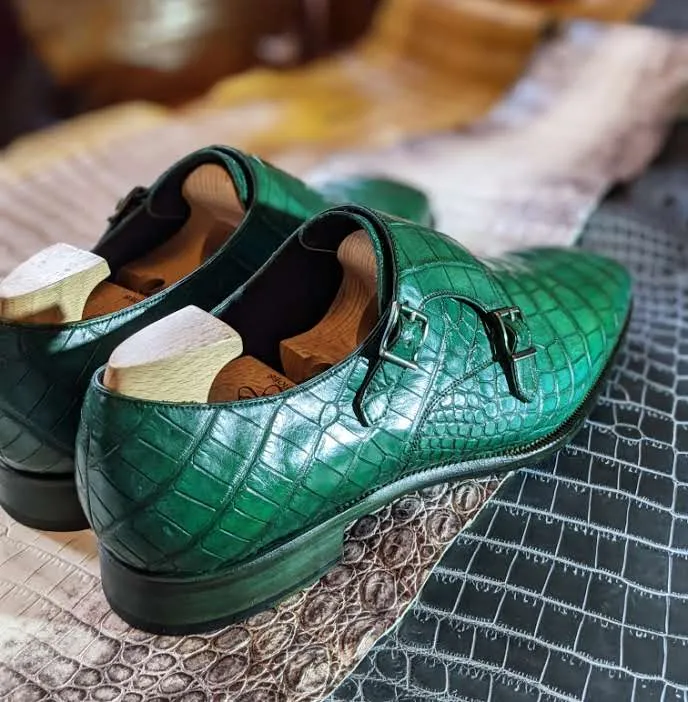 Ascot Double Monk - Green Crocodile