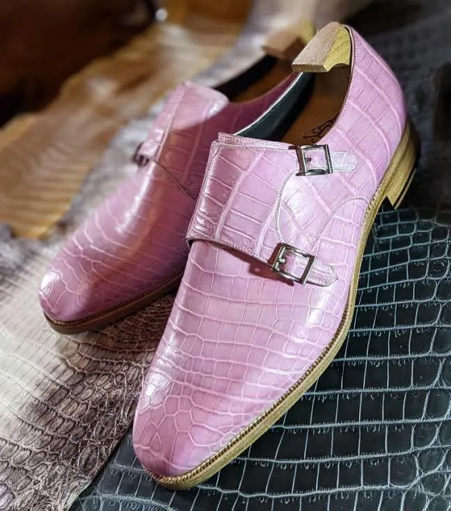 Ascot Double Monk - Soft Pink Crocodile