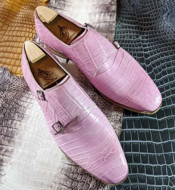 Ascot Double Monk - Soft Pink Crocodile