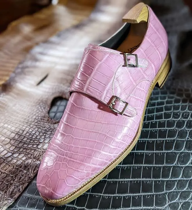 Ascot Double Monk - Soft Pink Crocodile