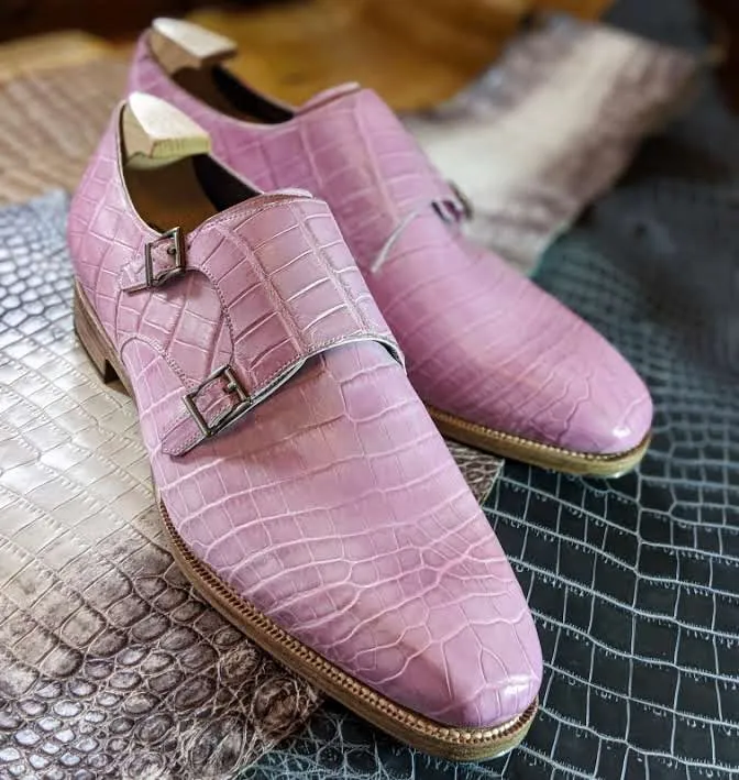 Ascot Double Monk - Soft Pink Crocodile