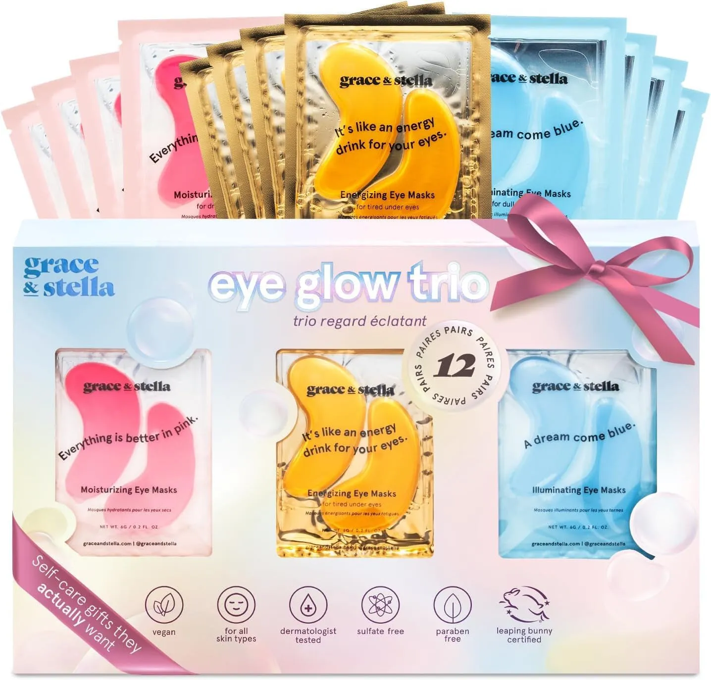 Award Winning under Eye Mask - Reduce Dark Circles, Puffy Eyes, Undereye Bags, Wrinkles - Gel under Eye Patches - Gifts for Mom - Vegan Cruelty-Free Self Care (Pink, 6 Pairs)