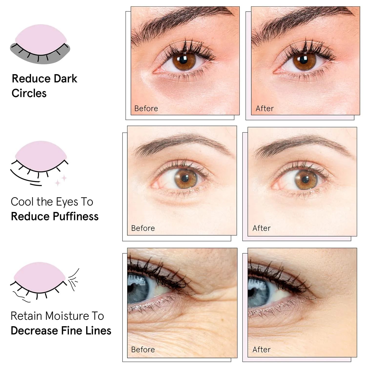Award Winning under Eye Mask - Reduce Dark Circles, Puffy Eyes, Undereye Bags, Wrinkles - Gel under Eye Patches - Gifts for Mom - Vegan Cruelty-Free Self Care (Pink, 6 Pairs)