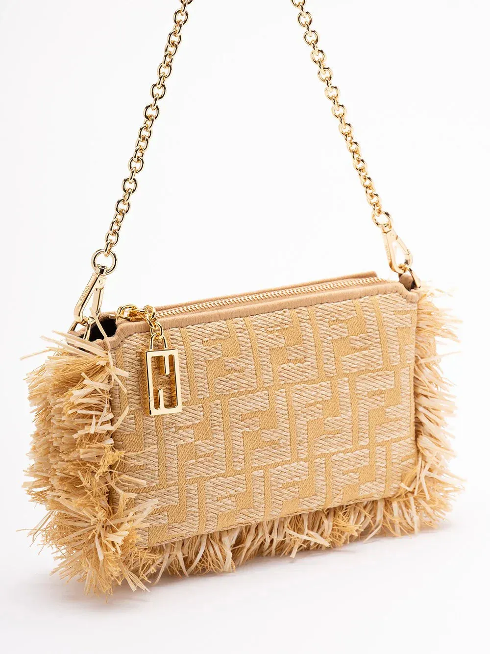 Baguette FF Chain Raffia Pouch