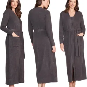 Barefoot Dreams CozyChic Lite Women's Long Robe Charcoal Gray Size S/M