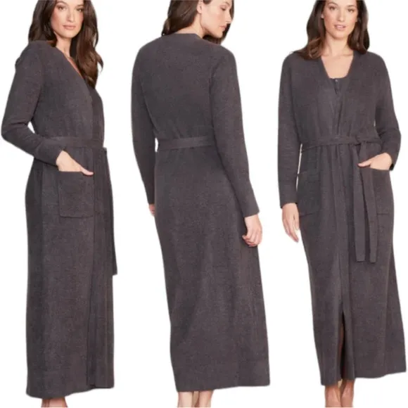 Barefoot Dreams CozyChic Lite Women's Long Robe Charcoal Gray Size S/M