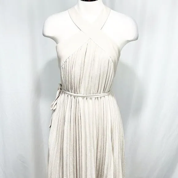 BCBGMAXAZRIA Eloise Light Stone Micropleated Belted Dress 2