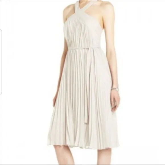 BCBGMAXAZRIA Eloise Light Stone Micropleated Belted Dress 2